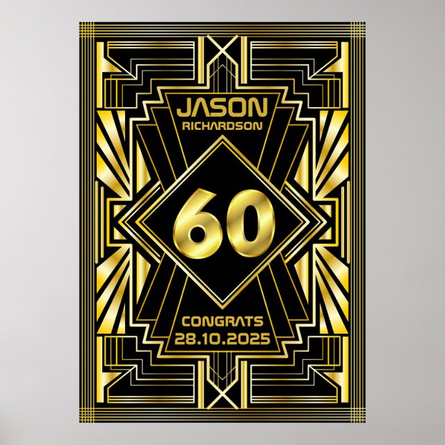 60th Birthday Art Deco Gold Black Great Gatsby Poster (Front)
