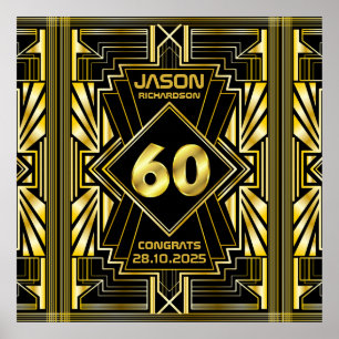 60th Birthday Art Deco Gold Black Great Gatsby Poster