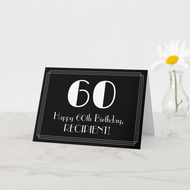60th Birthday ~ Art Deco Inspired Look "60", Name Card (Small Plant)
