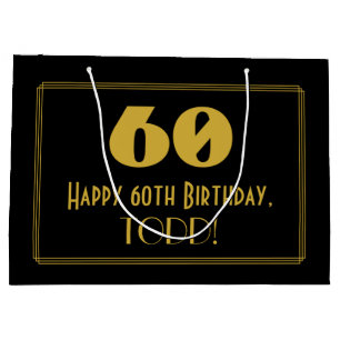 60th Birthday — Art Deco Inspired Look "60" & Name Large Gift Bag