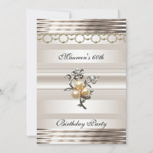 60th Birthday Art Deco Light Sepia Pearl Jewel Invitation