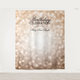 60th Birthday Backdrop Rose Gold Glitter Lights Tapestry