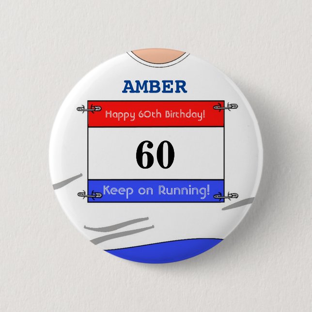 60th Birthday Badge for a Runner (White Top) (Front)