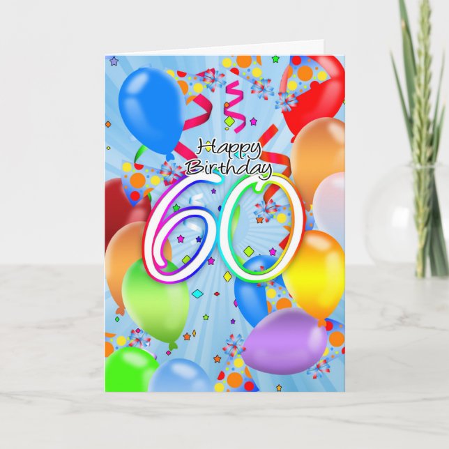 60th Birthday - Balloon Birthday Card - Happy Birt (Front)