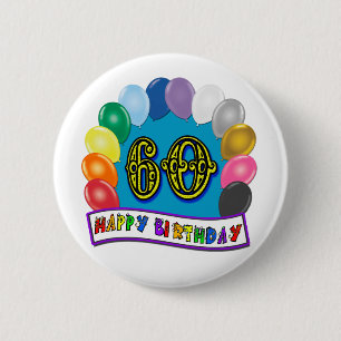 60th Birthday Balloons Happy Birthday Button