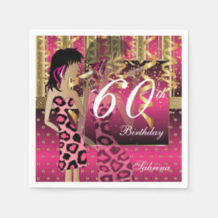 60th Birthday Bash Girl Party in Pink and Gold Napkin