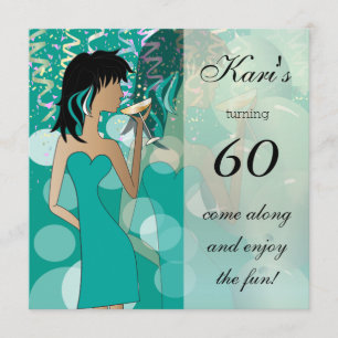 60th Birthday Bash Girl Party Teal Invitation