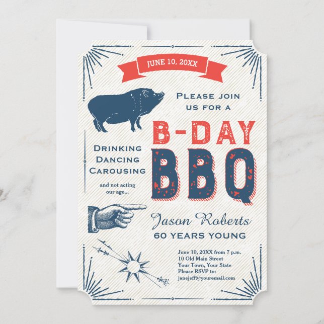 60th Birthday BBQ Party All American Vintage Invitation (Front)