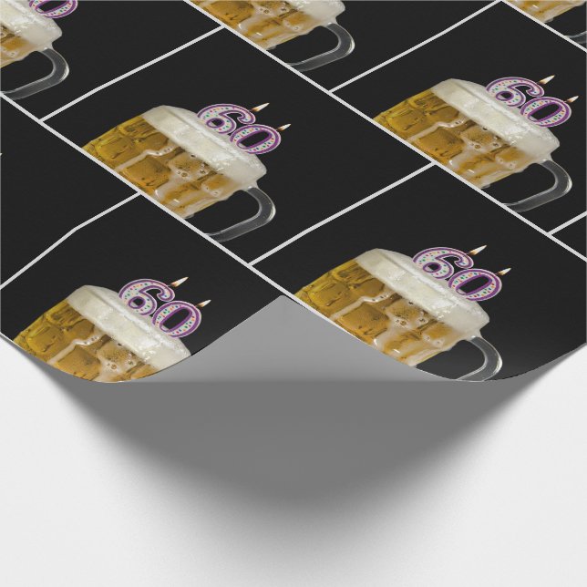 60th Birthday Beer Mug With Candles Wrapping Paper (Corner)