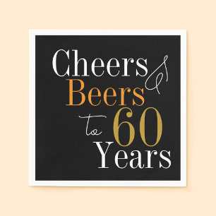 60th Birthday Beers and Cheers Black Gold Party Napkin