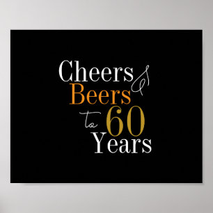 60th Birthday Beers and Cheers Black Gold Party Poster