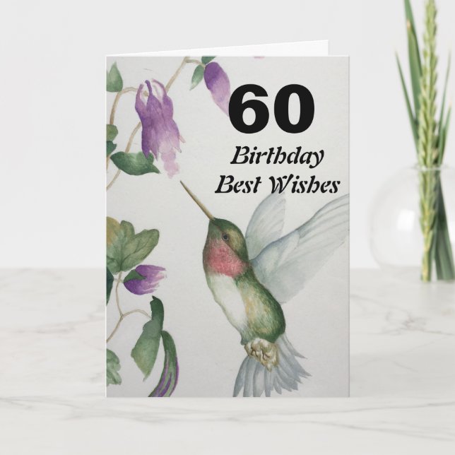 60th Birthday Best Wishes 60 Pretty Hummingbird Card (Front)