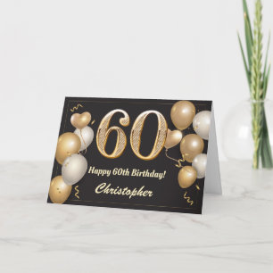 60th Birthday Black and Gold Balloons Birthday Card