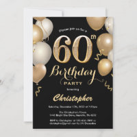 60th Birthday Black and Gold Balloons Confetti