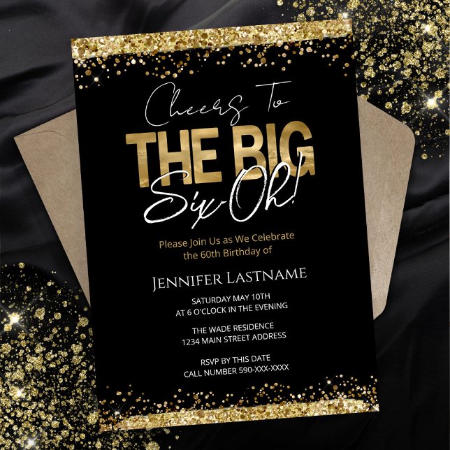 60th Birthday Black and Gold Invitation (Creator Uploaded)