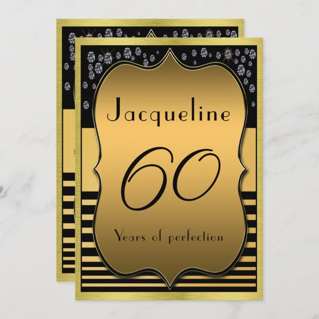 60th Birthday Black And Gold Party Invitation (Front/Back)