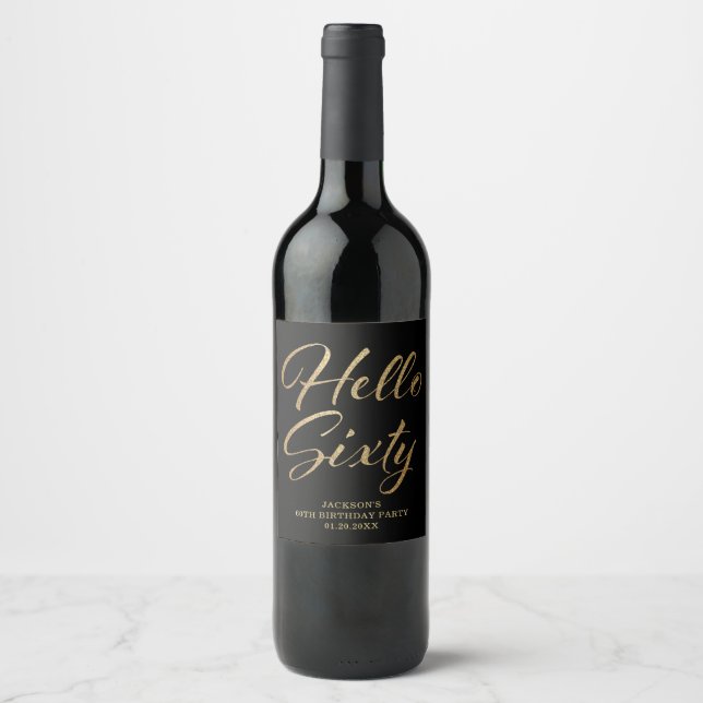 60th Birthday Black and Gold Wine Label (Front)