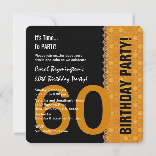 60th Birthday Black and Gold with Lace V02 Invitation (Front)