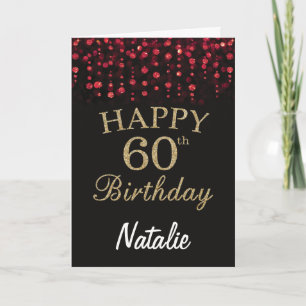 60th Birthday Black and Red Gold Glitter Card