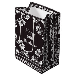 60th Birthday Black and White Bandanna  Medium Gift Bag