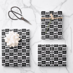 60th Birthday Black and White Chequerboard Design Wrapping Paper Sheet