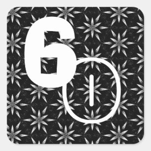 60th Birthday Black and White Fireworks Square Sticker