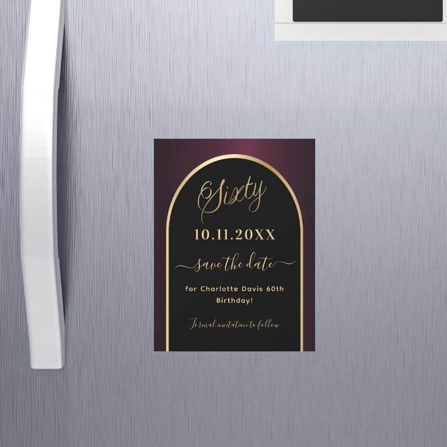60th birthday black burgundy Save the Date magnet (Creator Uploaded)