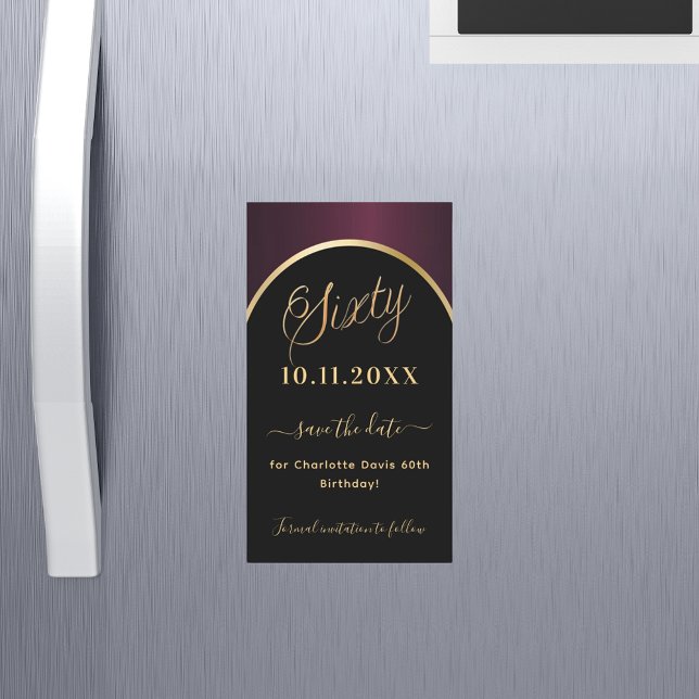 60th birthday black burgundy Save the Date magnet (Creator Uploaded)