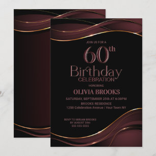 60th Birthday Black Dusty Pink Party Invitation