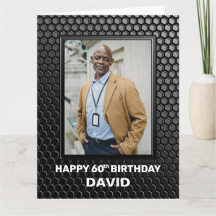 60th Birthday Black Geometric Pattern Custom Photo Card