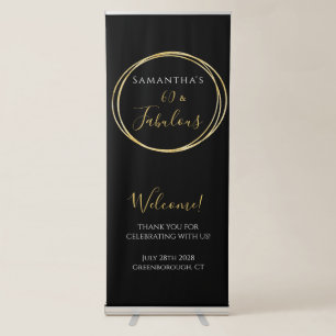 60th Birthday Black Gold Birthday Party Retractable Banner