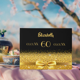 60th birthday black gold bow guest book