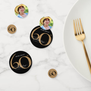 60th Birthday Black Gold Elegant Calligraphy  Confetti
