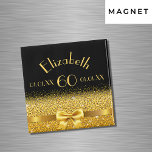 60th birthday black gold elegant monogram magnet<br><div class="desc">Elegant,  classic,  glamourous and feminine.  A gold coloured bow with golden glitter and sparkle,  a bit of bling and luxury for a birthday.  Black background. Templates for her name,  age,  date of birth and anniversary date.</div>