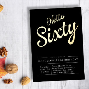 60th Birthday Black Gold Foil Invitation