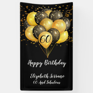 60th Birthday Black Gold Glitter Banner