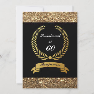 60th Birthday Black Gold Glitter Elegant Party Invitation