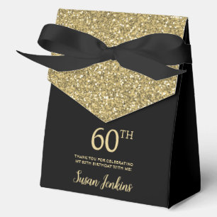 60th Birthday Black Gold Glitter Thank You Favour Box