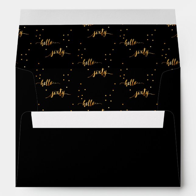 60th birthday black gold hello 60 typography envelope (Back (Bottom))