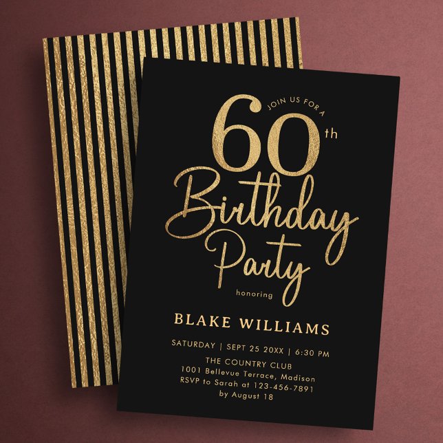 60th Birthday Black Gold Invitation (Creator Uploaded)