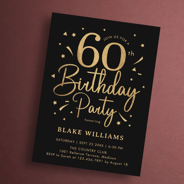 60th Birthday Black Gold Invitation (Creator Uploaded)