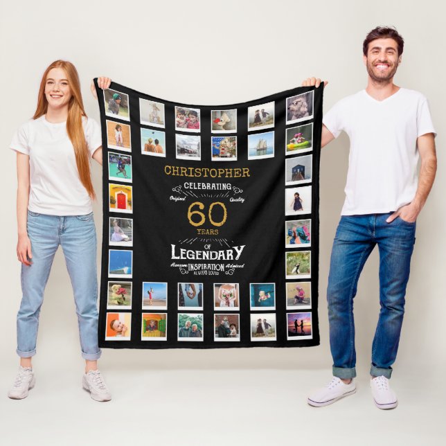 60th Birthday Black Gold  Legendary Photo Fleece Blanket (In Situ)