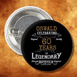 60th Birthday Black Gold  Legendary Retro 3 Cm Round Badge