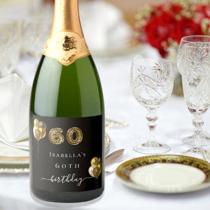 60th birthday black gold leopard animal sparkling wine label