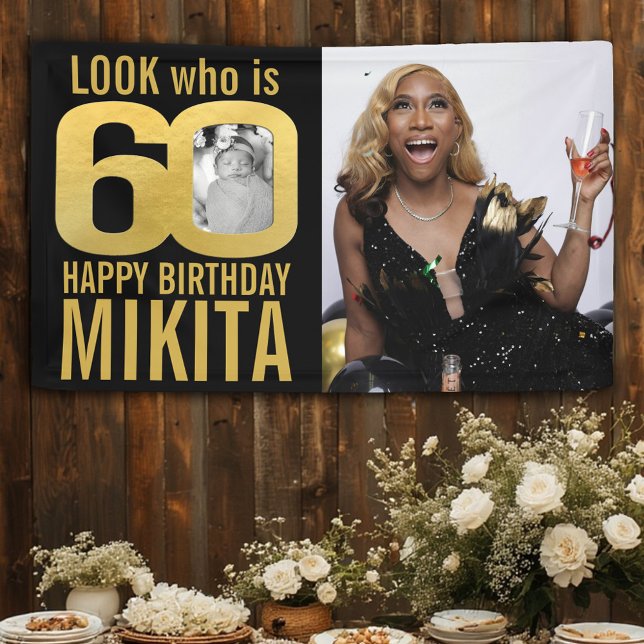 60th birthday black gold look 60 photo now then banner (Creator Uploaded)