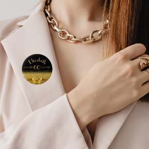 60th birthday black gold monogram 6 cm round badge