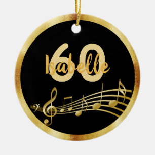 60th birthday black gold music notes name ceramic tree decoration