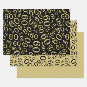 60th Birthday Black & Gold Number Pattern 60 Wrapping Paper Sheet