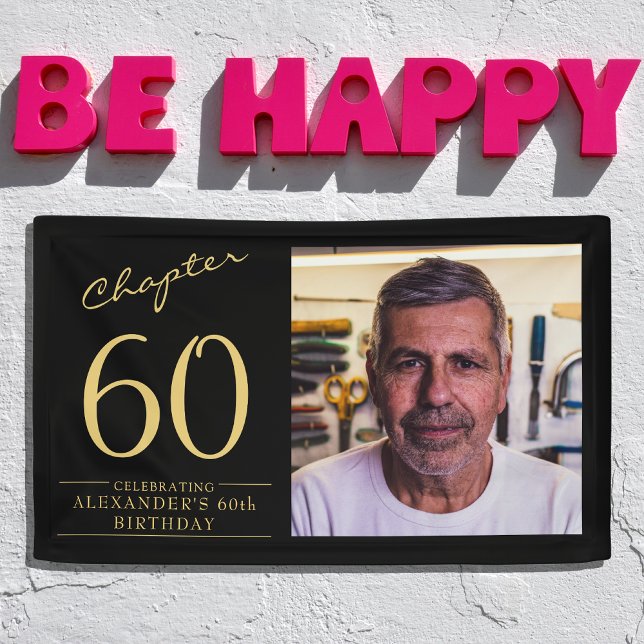 60th Birthday Black Gold Photo Banner (Create that special 60th Birthday banner. Add your favorite photo for that unique touch.)