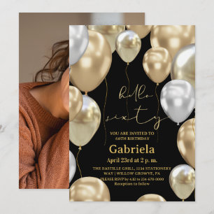  60th Birthday Black Gold Photo  Invitation